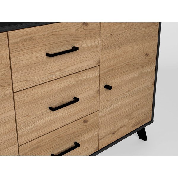 Comodă negru/natural  joasă cu aspect de lemn de stejar 181x81 cm Bocami – Marckeric-image-4