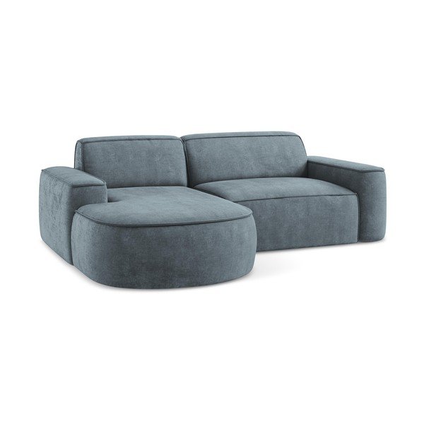 Colțar albastru prăfuit cu tapițerie din chenille (cu colț pe partea stângă/cu șezlong) Omao – Makamii-image-4