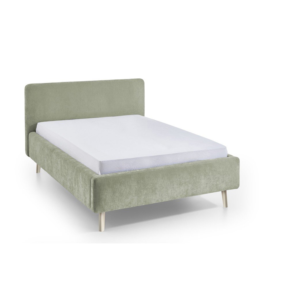 Pat matrimonial verde deschis tapitat fara somiera 140x200 cm Mattis – Meise Möbel