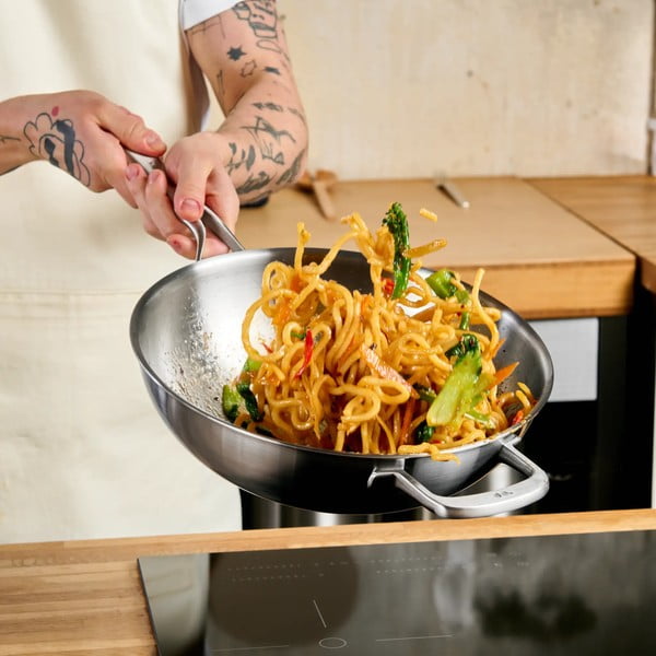 Tigaie tip wok cu capac din oțel inoxidabil ø 30 cm Lucca 3.0 – FABINI-image-1