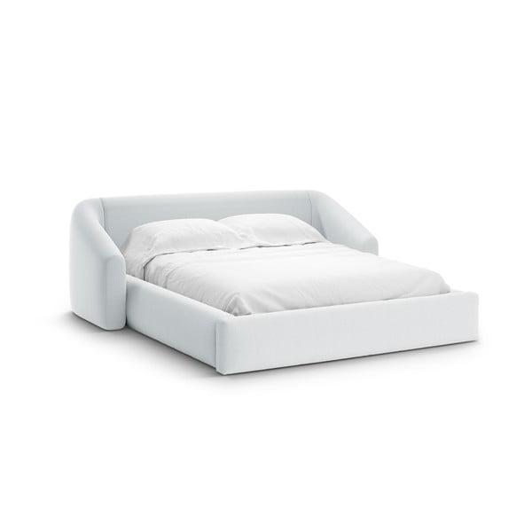 Pat matrimonial gri deschis tapițat cu spațiu de depozitare cu somieră 140x200 cm Campi – Cosmopolitan Design