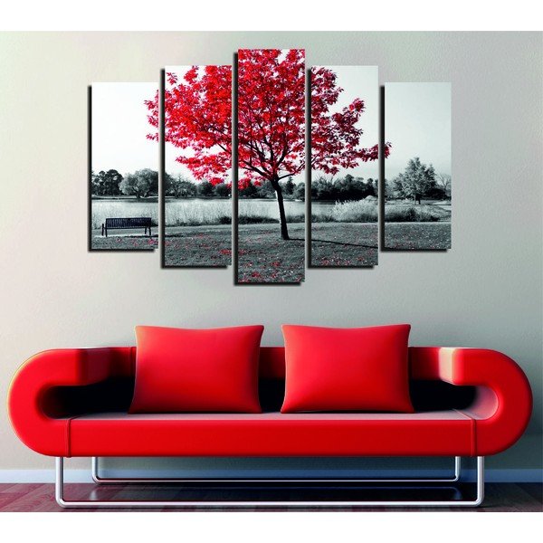 Tablou din 5 piese pe pânză Red Tree-image-1