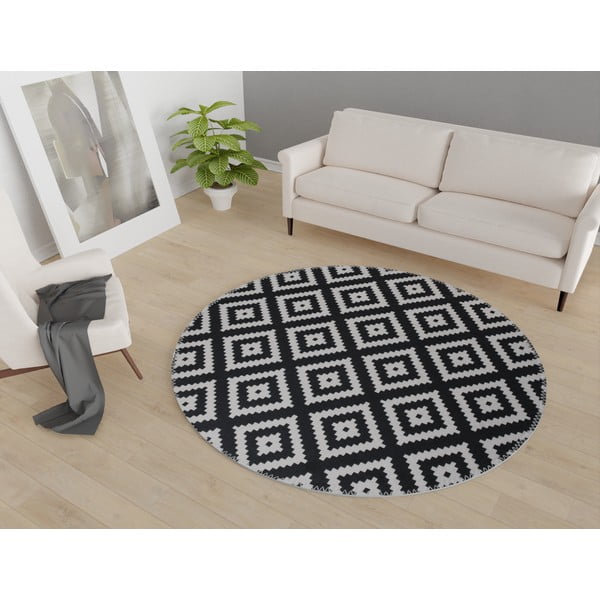 Covor negru-alb lavabil rotund ø 120 cm – Vitaus-image-1