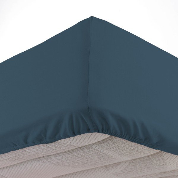 Cearceaf albastru închis din bumbac cu elastic 160x200 cm Lina – douceur d'intérieur-image-2