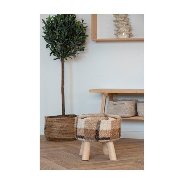 Taburet alb/maro cu tapițerie din țesătură bouclé Aberdeen – House Nordic-image-3