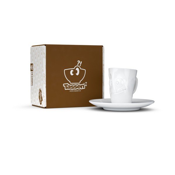 Ceașcă cu farfurie din porțelan pentru espresso, zâmbet 58products, 80 ml, alb-image-4