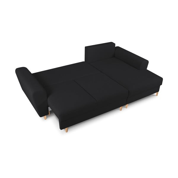 Colțar negru extensibil, cu spațiu de depozitare cu tapițerie din țesătură bouclé (cu colț pe partea dreaptă, cu șezlong) Kyoto – Cosmopolitan Design-image-2