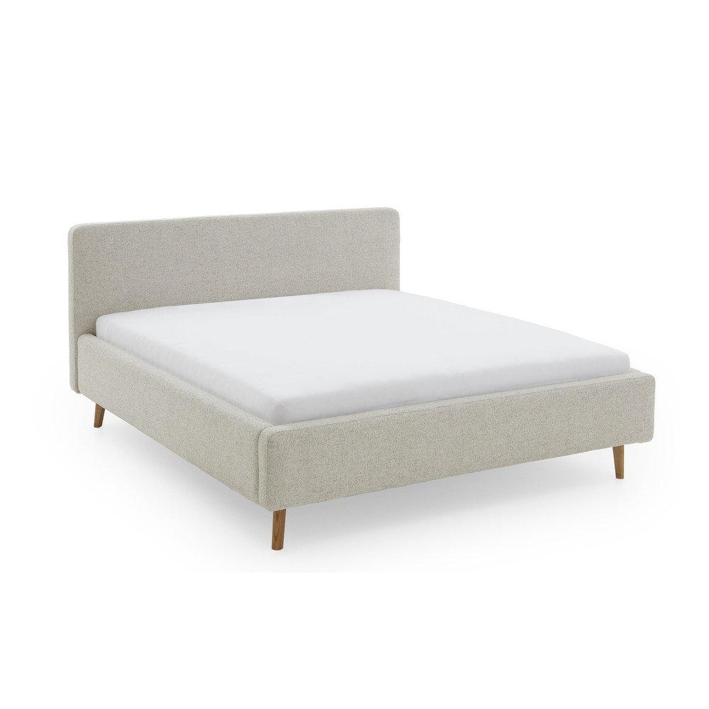 Pat matrimonial bej tapitat cu spatiu de depozitare cu somiera 180x200 cm Mattis – Meise Möbel