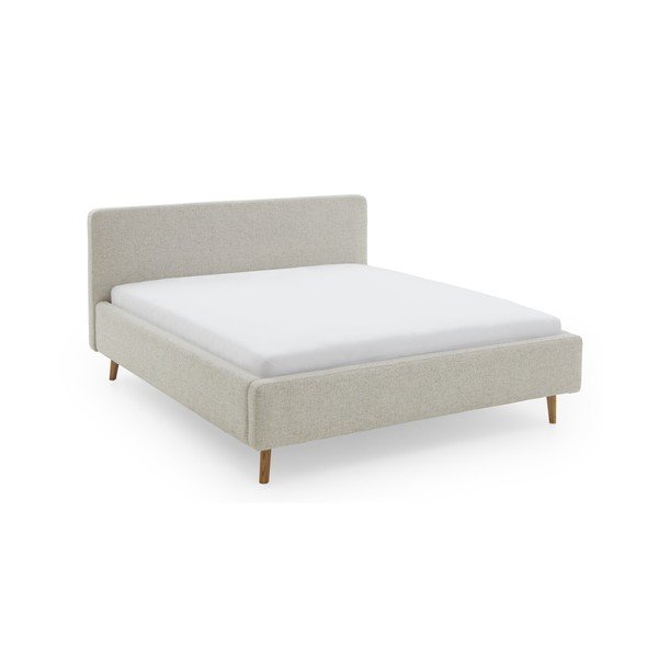 Pat matrimonial bej tapițat cu spațiu de depozitare cu somieră 160x200 cm Mattis – Meise Möbel
