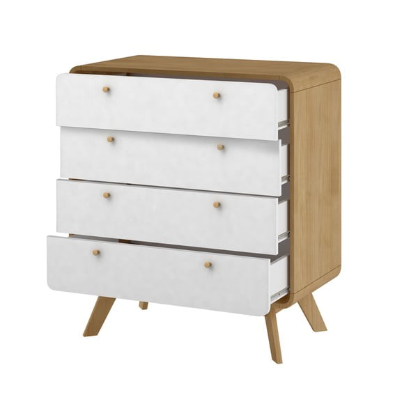 Comodă albă/în culoare naturală înaltă cu aspect de lemn de stejar 80x88 cm Caitlin – Støraa-image-3