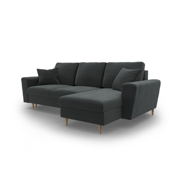 Colțar gri închis extensibil, cu spațiu de depozitare cu tapițerie din catifea Kyoto – Cosmopolitan Design-image-4