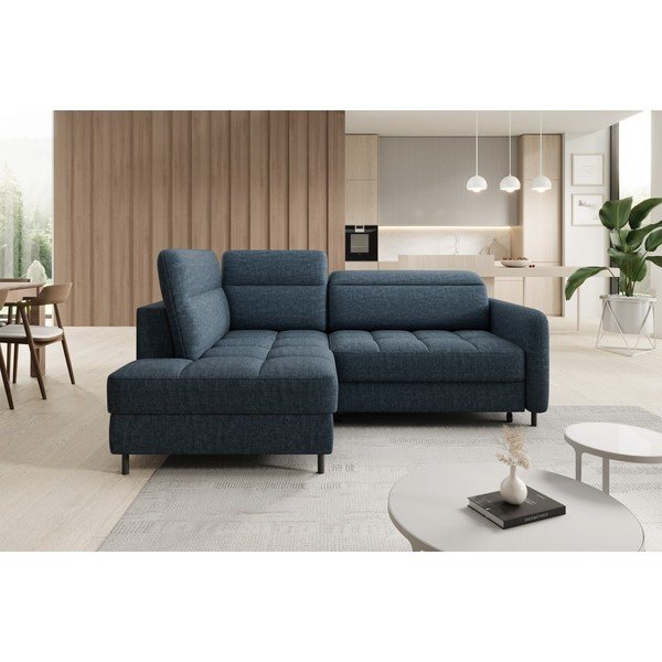 Colțar albastru extensibil/cu spațiu de depozitare cu tapițerie din catifea (cu colț pe partea stângă/în formă de ”L”) Barea – ELTAP-image-3