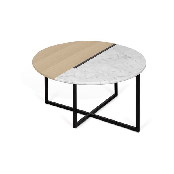 Măsuță de cafea rotundă cu blat cu aspect de lemn de stejar și marmură Sonata TemaHome, ø 80 cm-image-1