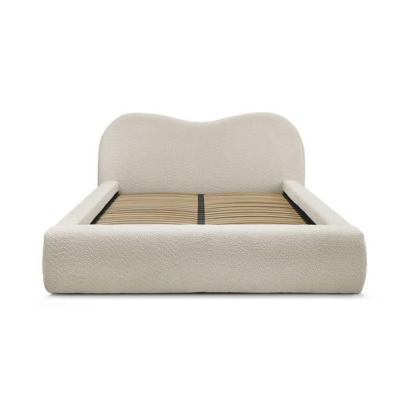 Pat matrimonial bej tapițat cu spațiu de depozitare cu somieră 180x200 cm Orlane – Bobochic Paris-image-4