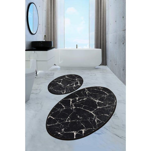 Set 2 covorașe ovale de baie Foutastic Marble, negru-image-1