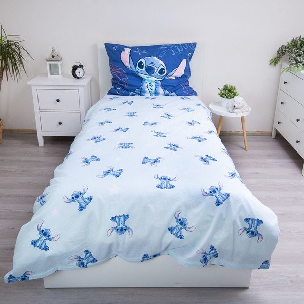 Lenjerie de pat pentru copii albastră din bumbac pentru pat de o persoană 140x200 cm Lilo & Stitch "Aloha" – Jerry Fabrics-image-2