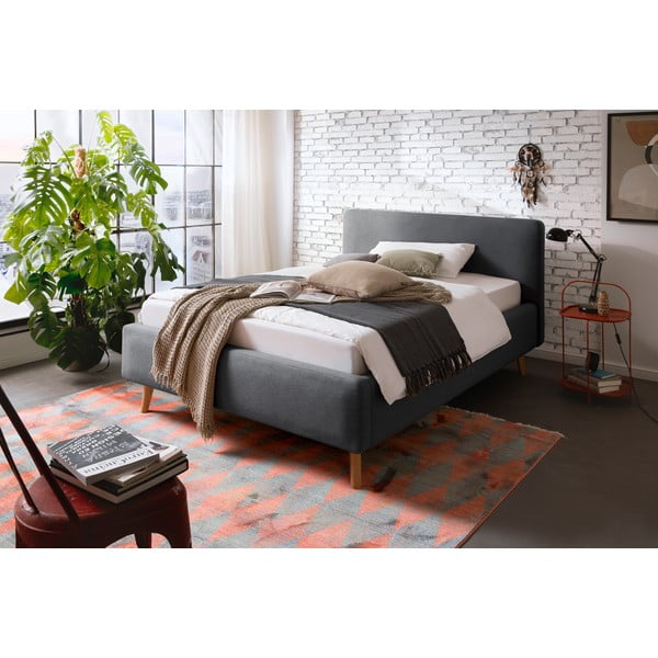 Pat matrimonial gri antracit tapițat cu spațiu de depozitare cu somieră 140x200 cm Mattis – Meise Möbel-image-1