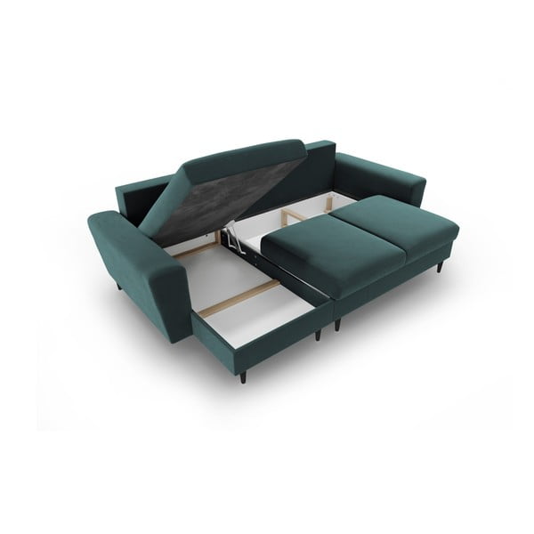 Colțar petrol extensibil, cu spațiu de depozitare cu tapițerie din catifea Kyoto – Cosmopolitan Design-image-3