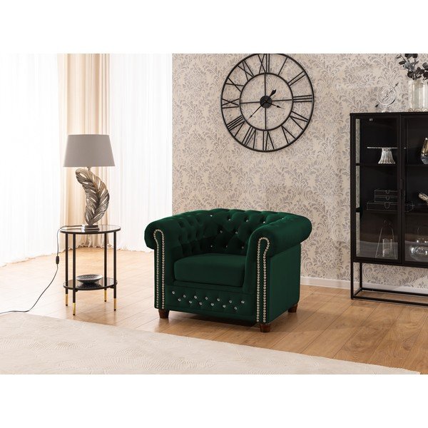 Fotoliu verde chesterfield cu tapițerie din catifea York Blik – Ropez-image-3