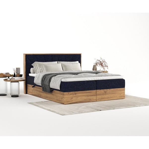 Pat boxspring albastru închis/în culoare naturală cu spațiu de depozitare 180x200 cm Asahi – Maison de Rêve-image-2