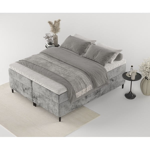 Pat boxspring gri închis cu spațiu de depozitare 200x200 cm Araya – Maison de Rêve-image-1