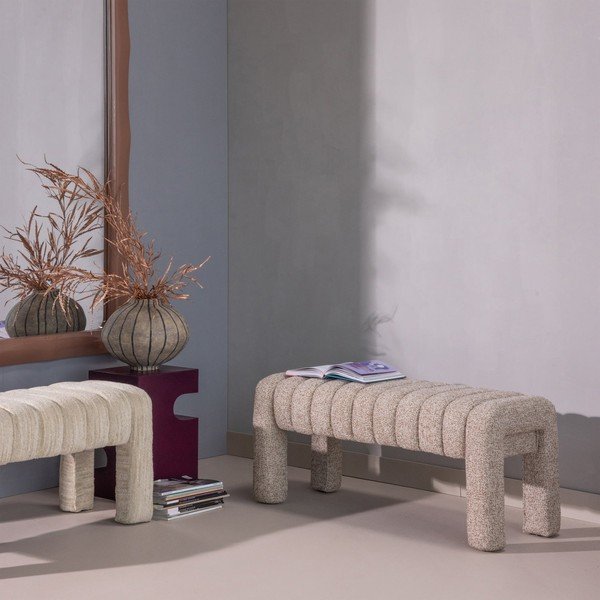 Bancă maro deschis capitonată cu tapițerie din țesătură bouclé Frex – WOOOD-image-3