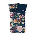 Lenjerie de pat albastru-închis din bumbac satinat pentru pat de o persoană, extinsă 140x220 cm Fiori – Descanso