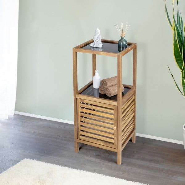 Dulap de baie negru/în culoare naturală jos, îngust din lemn de acacia 39,5x86 cm Fondi – Wenko-image-1