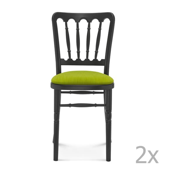 Set 2 scaune de lemn cu perne verzi Fameg Malene, negru