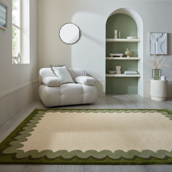 Covor verde/în culoare naturală țesut manual din lână 140x200 cm Wiggle Wool – Flair Rugs-image-1