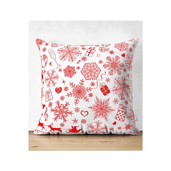 Set 4 fețe de pernă și un napron de masă cu model de Crăciun Minimalist Cushion Covers Red Snowflake-image-4