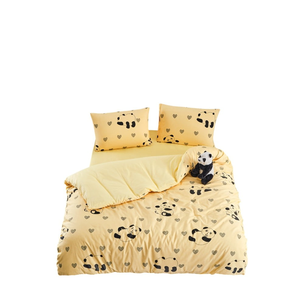 Lenjerie de pat galbenă pentru pat de o persoană, extinsă cu cearceaf inclus, cu 3 piese 160x220 cm Panda – Mila Home