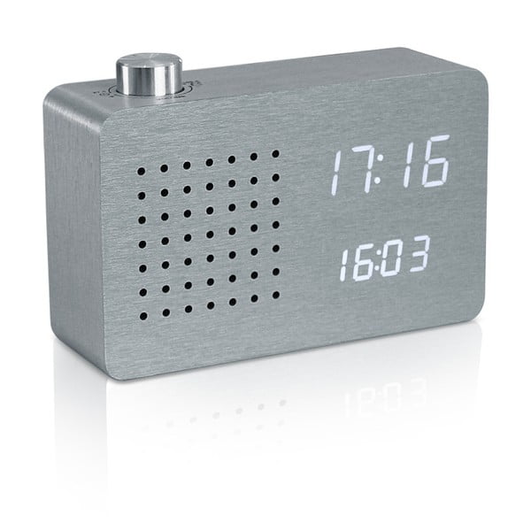 Ceas cu LED și radio Gingko Click Clock, gri-alb