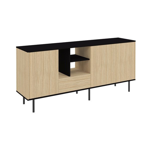 Comodă joasă neagră cu aspect de stejar 170x80 cm Lord - TemaHome -image-2