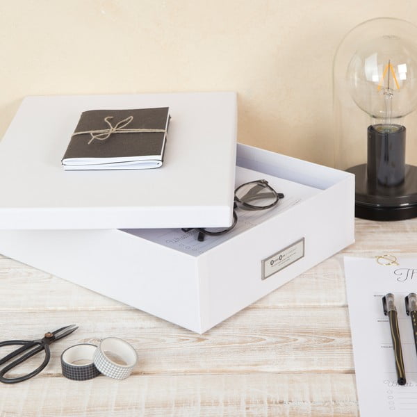 Cutie de depozitare cu etichetă pentru documente Bigso Box of Sweden Oskar, format A4, alb-image-1