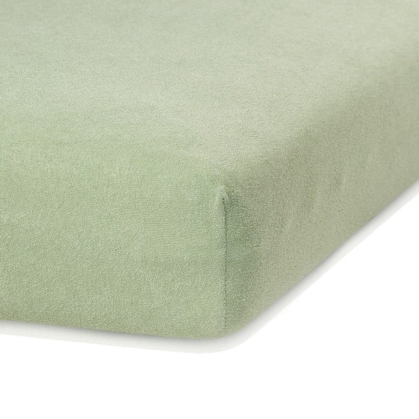 Cearceaf verde din frotir cu elastic 160x200 cm Ruby – Restilo-image-1
