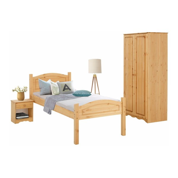 Mobilier din lemn de pin cu 3 corpuri pentru dormitor single  Støraa Bangor