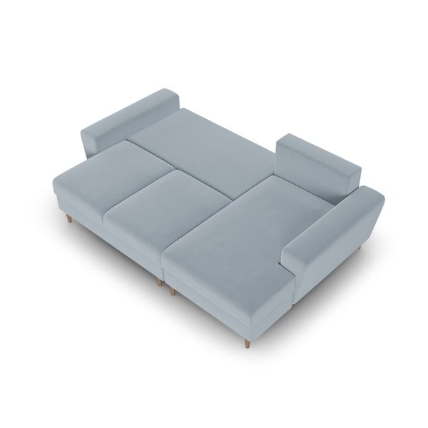 Colțar albastru deschis extensibil, cu spațiu de depozitare cu tapițerie din catifea (cu colț pe partea dreaptă, cu șezlong) Kyoto – Cosmopolitan Design-image-2