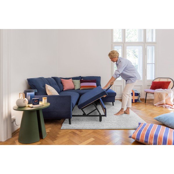 Colțar extensibil din catifea cu șezlong pe partea dreaptă Miuform Stylish Stan L, albastru deschis-image-3