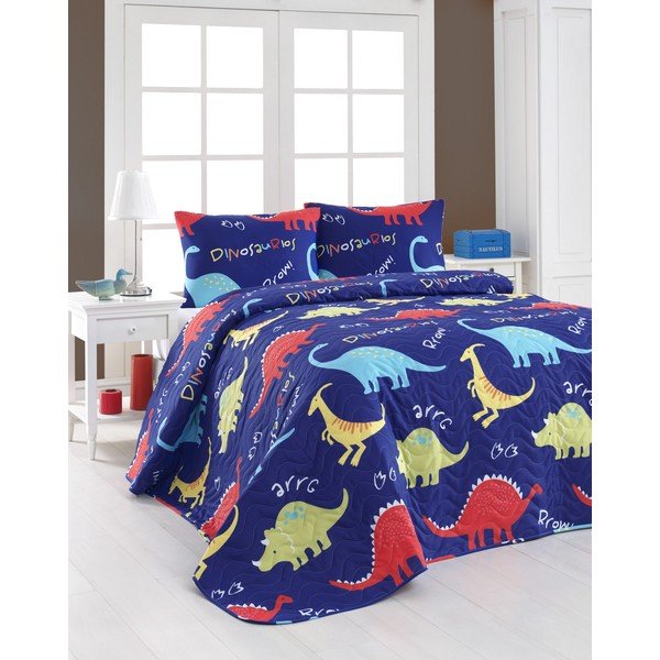 Set cuvertură matlasată și 2 fețe de pernă Eponj Home Dinazorus Blue, 200 x 220 cm