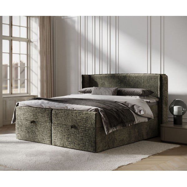 Pat boxspring verde închis cu spațiu de depozitare 160x200 cm Passion – Maison de Rêve-image-1