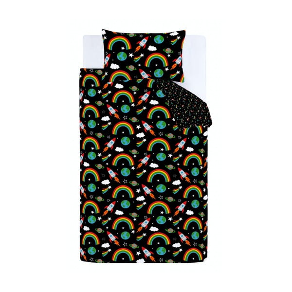 Lenjerie de pat pentru copii neagră pentru pătuț 120x150 cm Rainbow Rockets – Catherine Lansfield