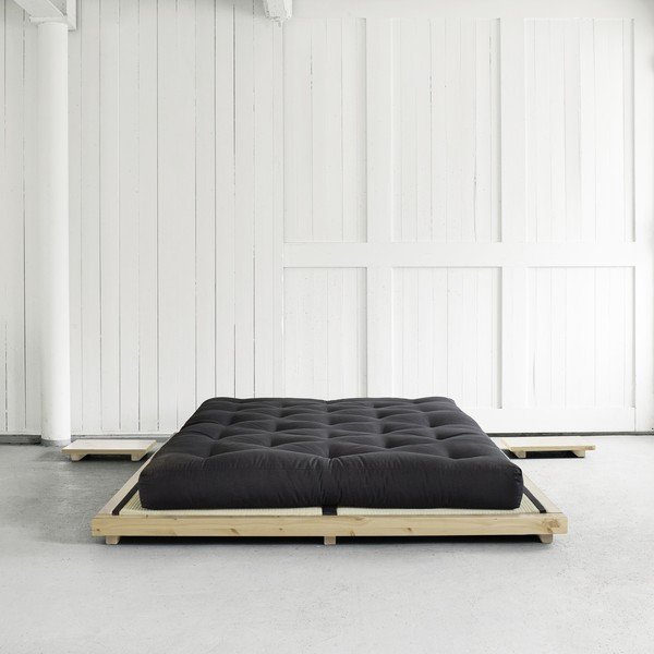Pat dublu din lemn de pin cu saltea și tatami Karup Design Dock Double Latex Natural/Black, 140 x 200 cm-image-3