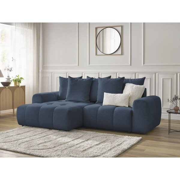 Colțar albastru extensibil/cu spațiu de depozitare cu tapițerie din chenille (cu colț pe partea stângă/cu șezlong) Roxelane – Bobochic Paris-image-3