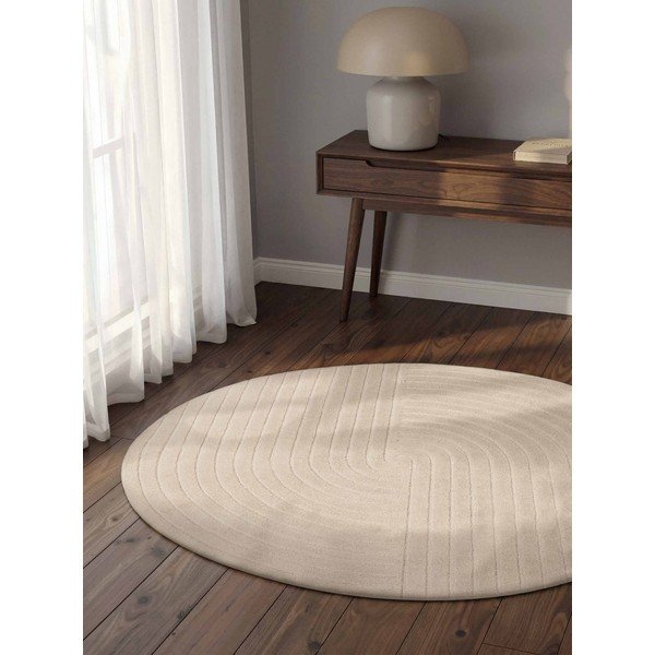 Covor crem țesut manual rotund din lână ø 120 cm Arcura – Vikosa-image-1