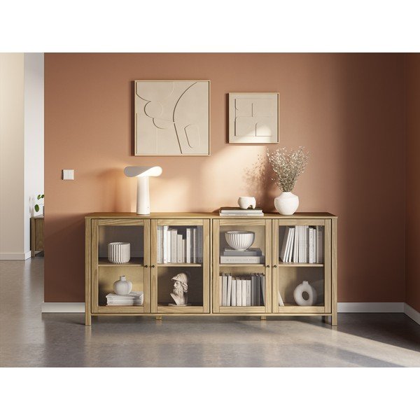 Vitrină în culoare naturală din lemn de pin 186x80x40 cm Alessandra – Marckeric-image-1