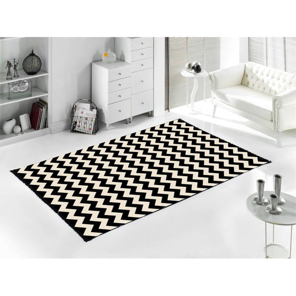 Covor reversibil Cihan Bilisim Tekstil Zig Zag 80 x 150 cm, alb-negru-image-2
