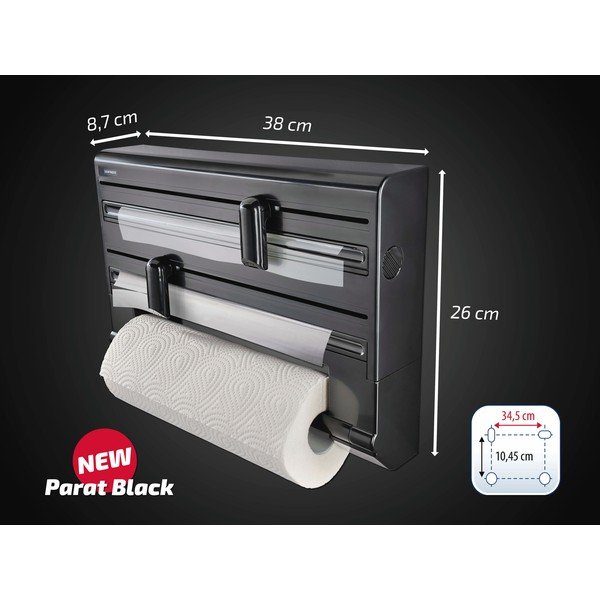 Dispenser pentru prosoape de bucătărie din hârtie și folie de aluminiu negru de montat pe perete din plastic Parat – LEIFHEIT-image-2