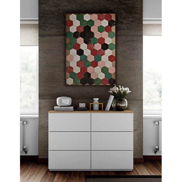 Comodă albă cu sertare și cu blat cu aspect de lemn de stejar Join TemaHome, 120x84 cm-image-1