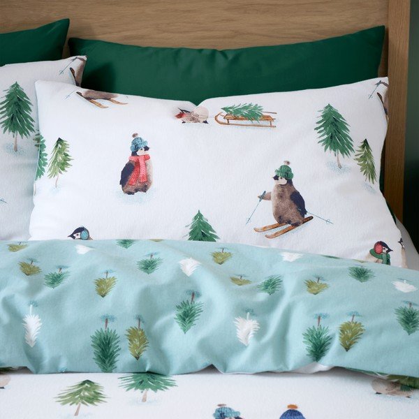 Lenjerie de pat albă din flanelă pentru pat de o persoană 135x200 cm Snowy Penguin – Catherine Lansfield-image-3